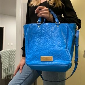 MARC by Marc Jacobs Washed Up Leather Tote Bag - blue, side zippers, crossbody